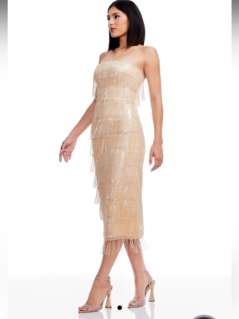 NWT Dress The Population Viviana Shimmering Sequin Fringe Midi Dress M